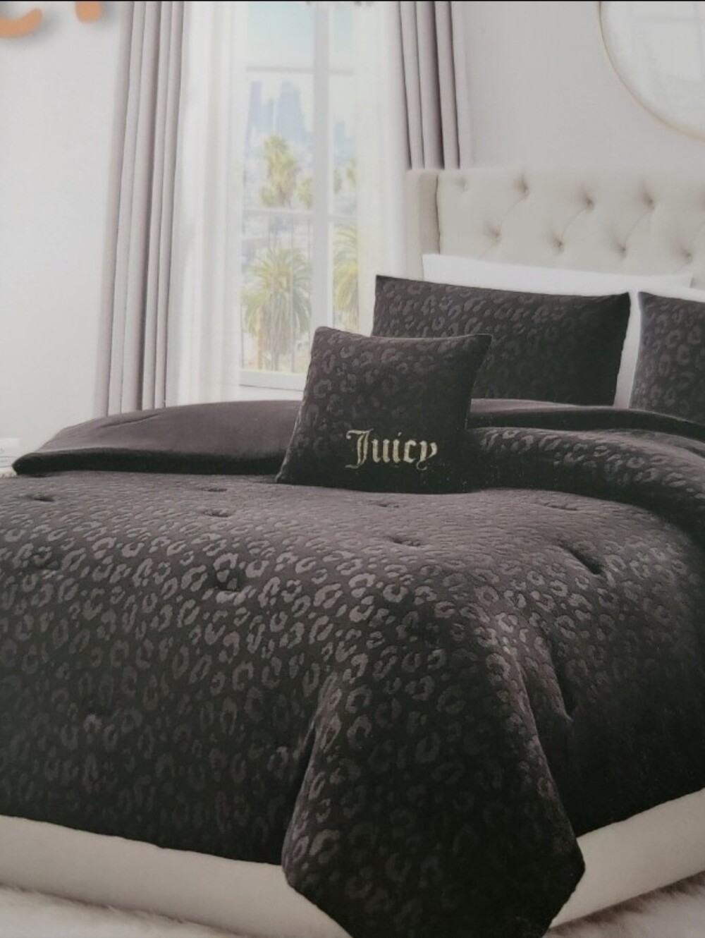 Juicy Couture QUEEN Black Leopard Embrossed 4 piece Comforter Set
